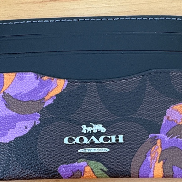Coach Slim ID Card Case in Signature Canvas with Rose Print Brown Iris Multi NWT - Picture 6 of 12